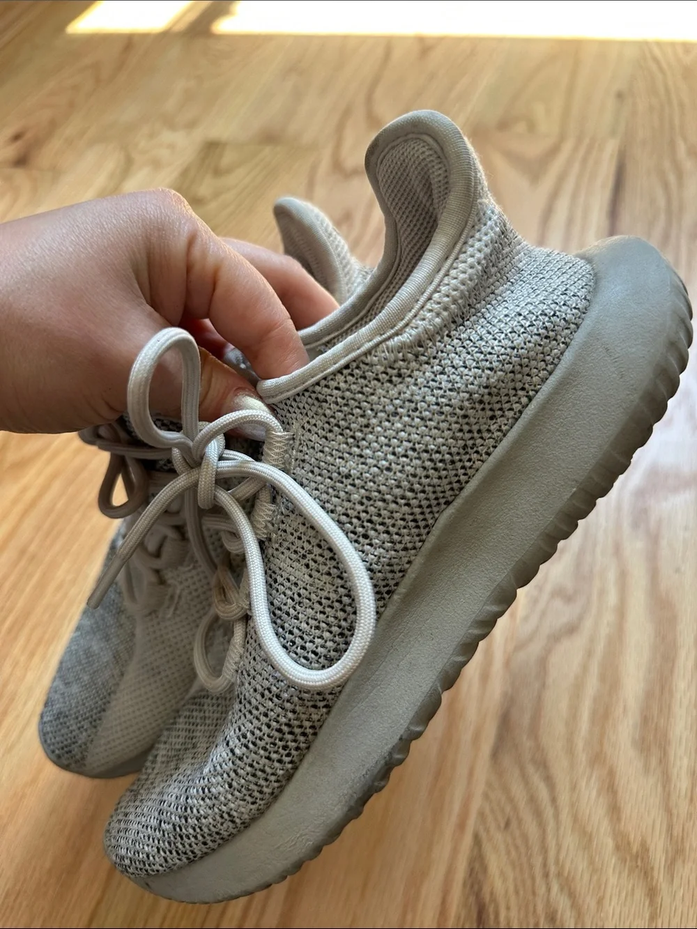 adidas Women’s Light Beige Knit Lace-Up Sneakers
